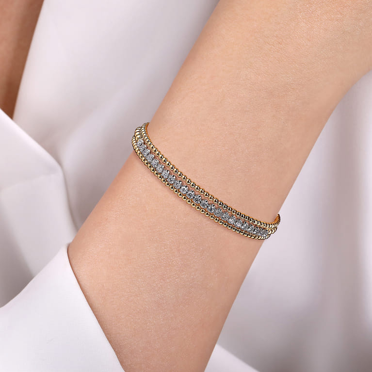 14K White-Yellow Gold Bujukan Diamond Bangle - 1 ct - Shot 4