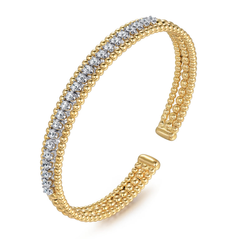 14K White-Yellow Gold Bujukan Diamond Bangle - 0.95 ct - Shot 2