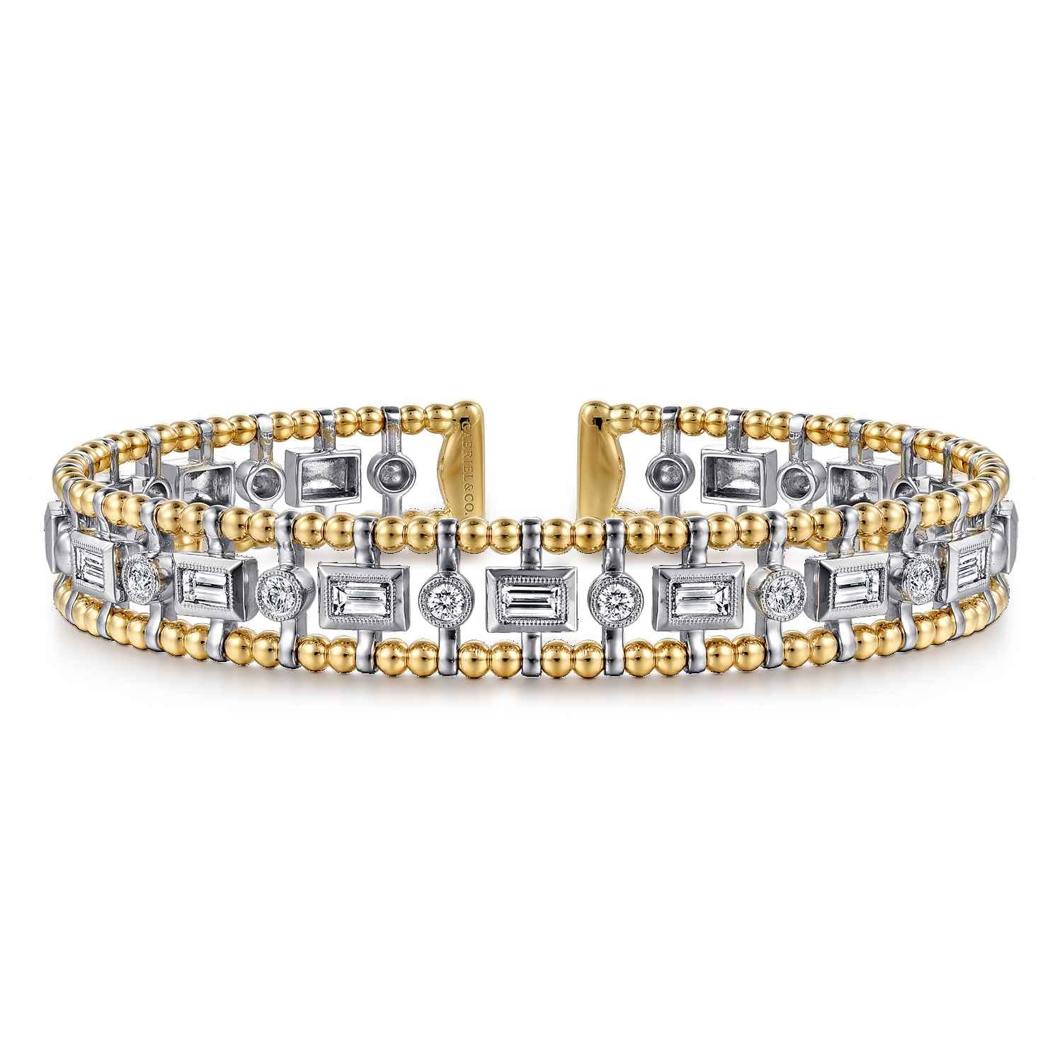 14K White-Yellow Gold Bujukan Diamond Bangle - 1.05 ct - Shot 1