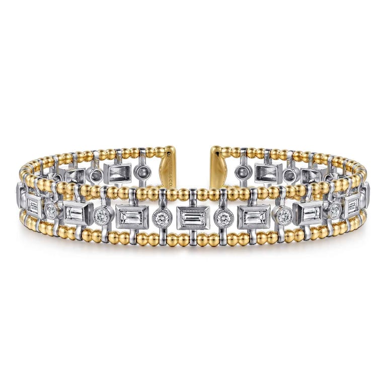14K White-Yellow Gold Bujukan Diamond Bangle - 1.05 ct - Shot 1