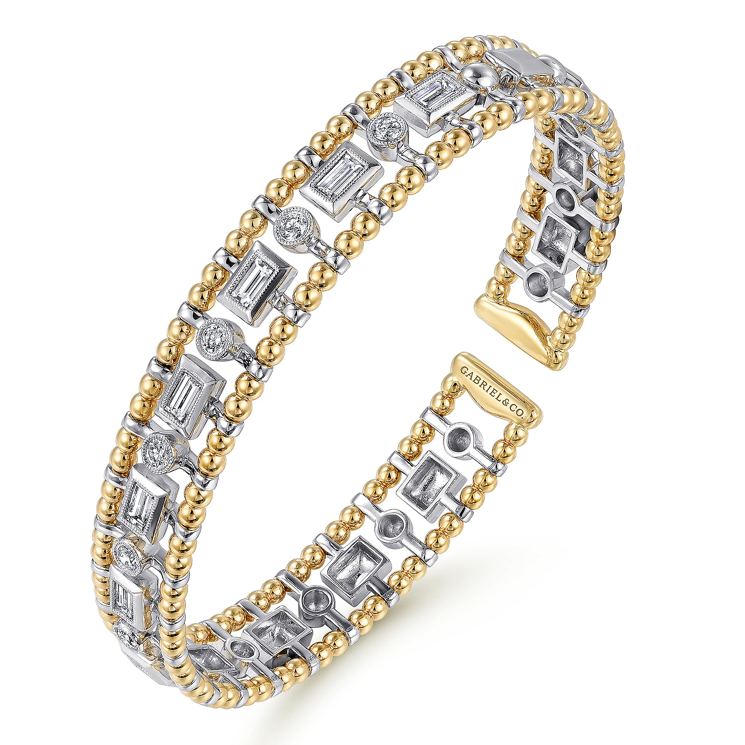 14K White-Yellow Gold Bujukan Diamond Bangle | Shop 14k Yellow & White ...