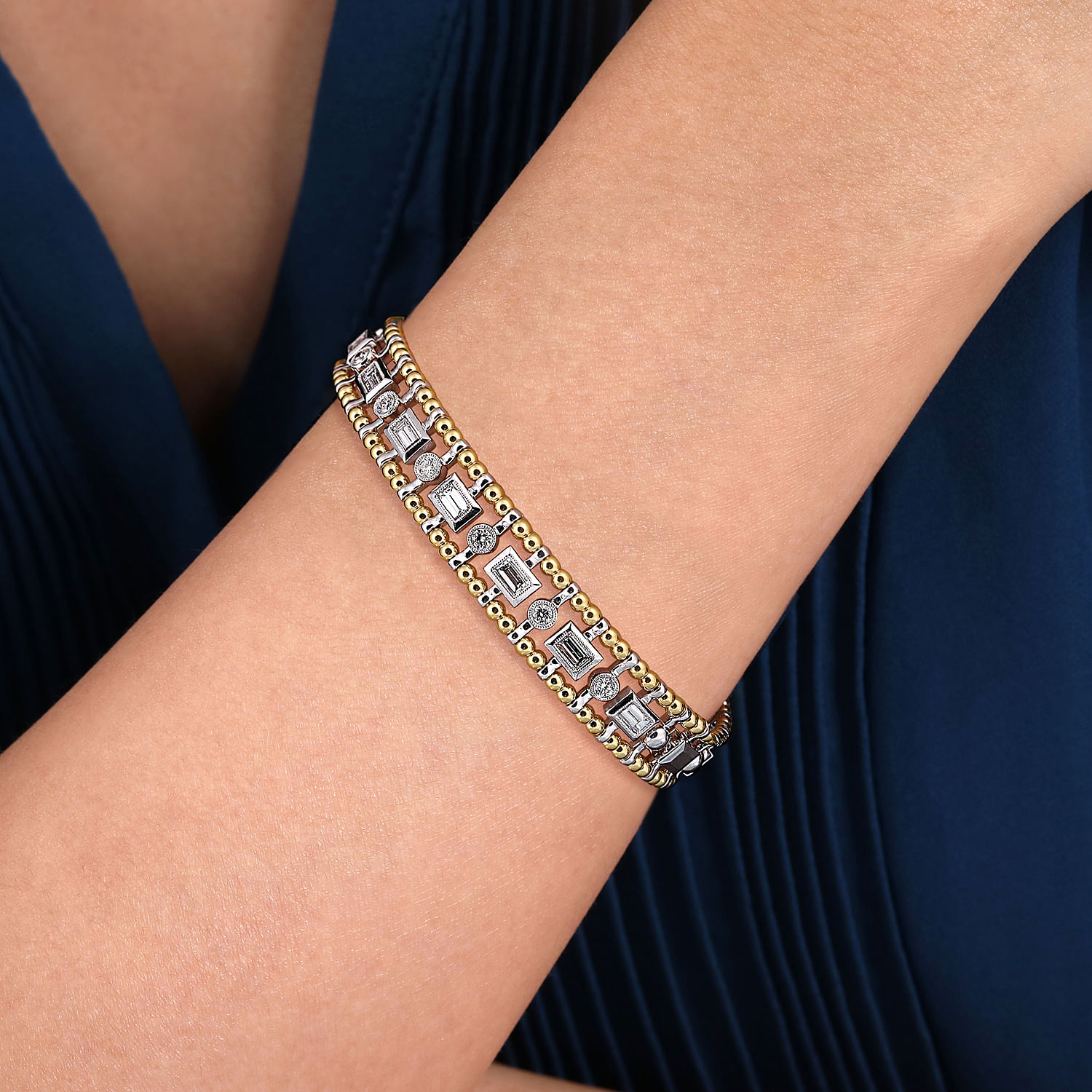 14K White-Yellow Gold Bujukan Diamond Bangle | Shop 14k Yellow & White ...