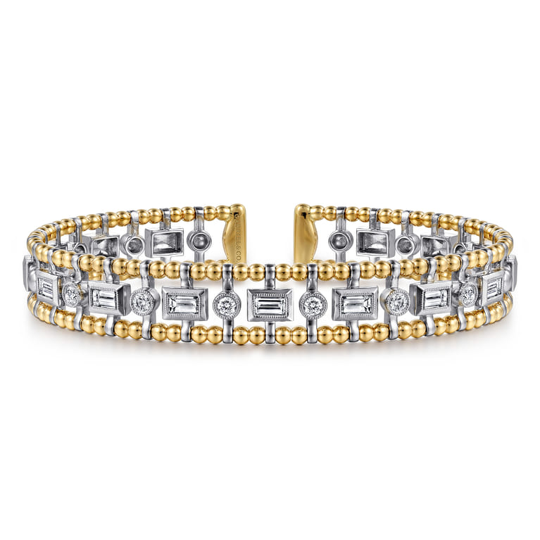 14K White-Yellow Gold Bujukan Diamond Bangle - 1.05 ct - Shot 1