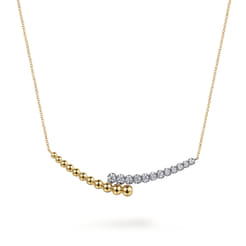 14K White  Yellow Gold Bujukan Diamond Bar Necklace