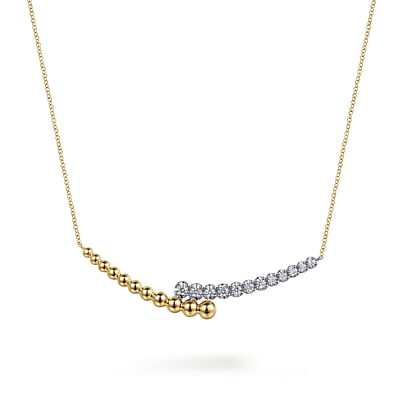 14K White   Yellow Gold Bujukan Diamond Bar Necklace