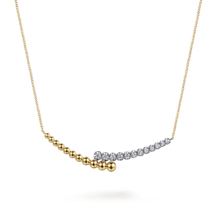 14K White  Yellow Gold Bujukan Diamond Bar Necklace