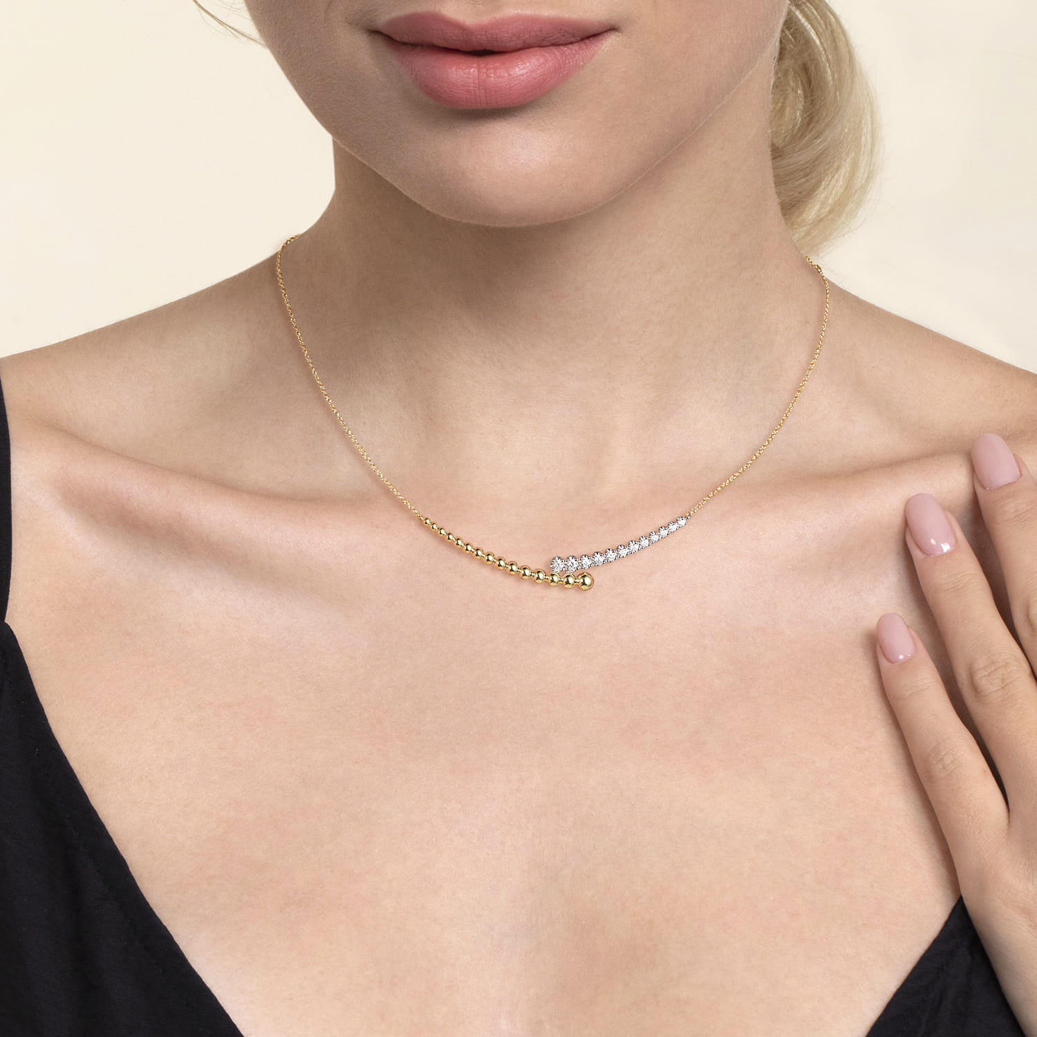 14K White  Yellow Gold Bujukan Diamond Bar Necklace - 0.5 ct - Shot 3