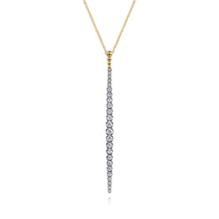 14K White&Yellow Gold Bujukan Diamond Bar Pendant Necklace