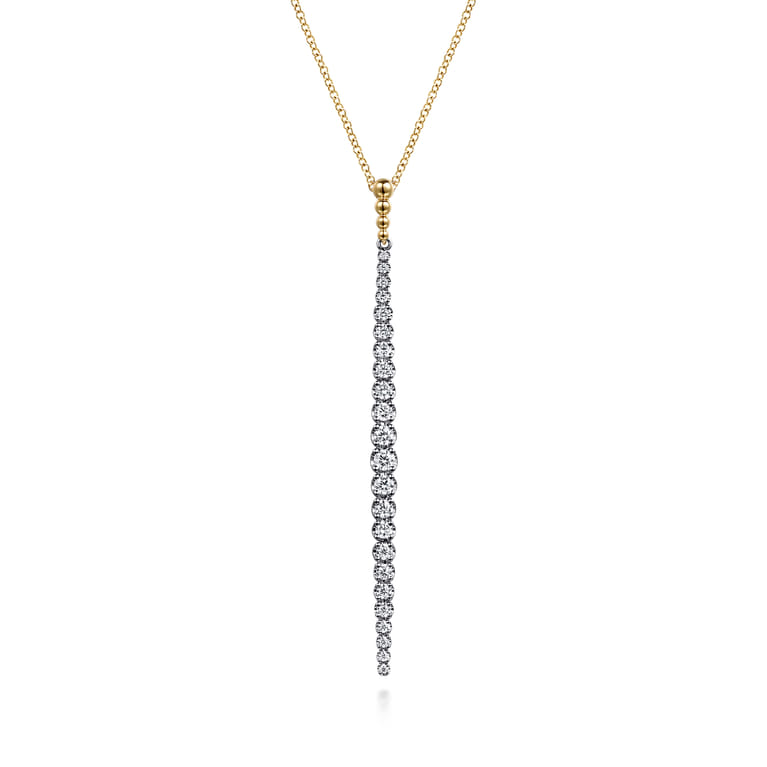 14K White Yellow Gold Bujukan Diamond Bar Pendant Necklace - 0.75 ct - Shot 1
