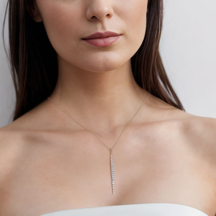 14K White Yellow Gold Bujukan Diamond Bar Pendant Necklace