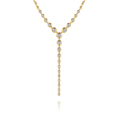14K White Yellow Gold Bujukan Diamond Bezel Y Necklace