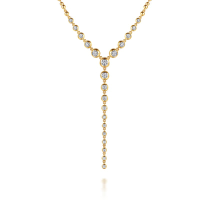 14K White Yellow Gold Bujukan Diamond Bezel Y Necklace