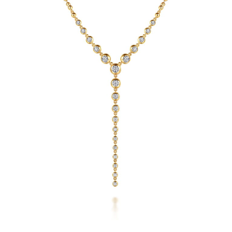 14K White Yellow Gold Bujukan Diamond Bezel Y Necklace - 0.5 ct - Shot 1