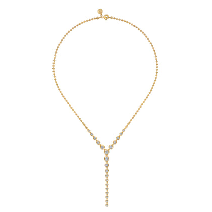 14K White Yellow Gold Bujukan Diamond Bezel Y Necklace