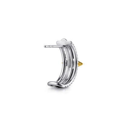 14K White Yellow Gold Bujukan Diamond Bullet J Hoop Earrings with Black Enamel