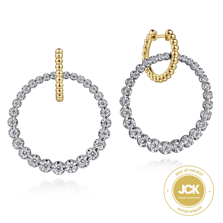 14K White-Yellow Gold Bujukan Diamond Circle Huggies - 1.9 ct - Shot 1