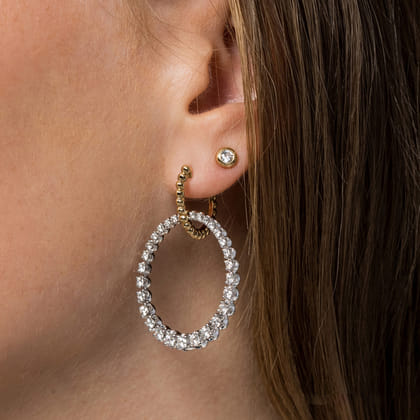 14K White-Yellow Gold Bujukan Diamond Circle Huggies