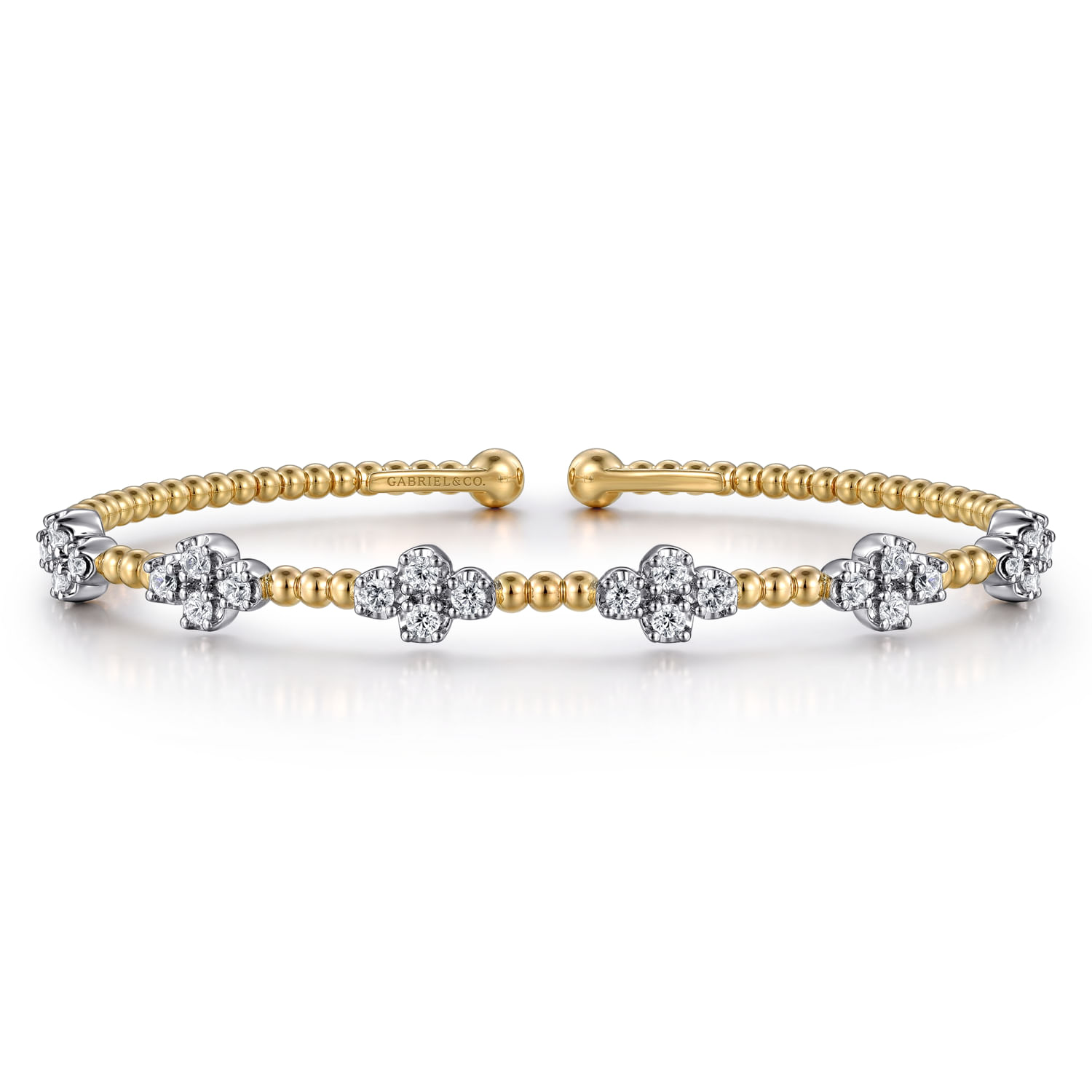 14K White-Yellow Gold Bujukan Diamond Clover Bangle