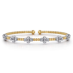 14K White-Yellow Gold Bujukan Diamond Clover Bangle