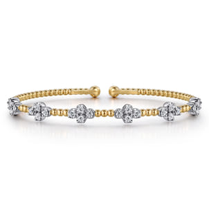 14K White-Yellow Gold Bujukan Diamond Clover Bangle