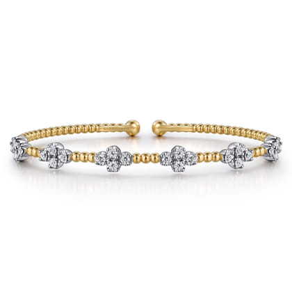 14K White-Yellow Gold Bujukan Diamond Clover Bangle