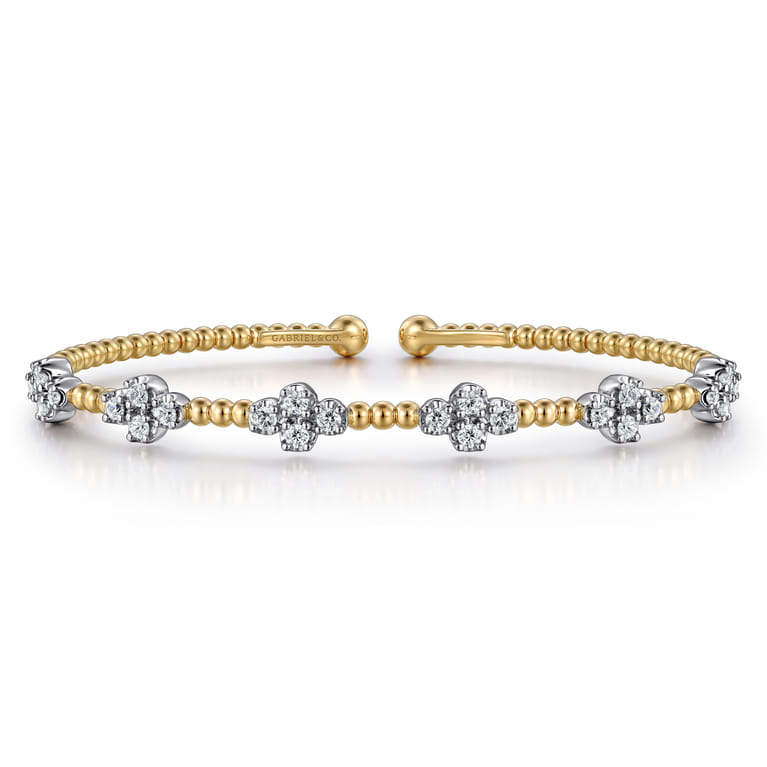 14K White-Yellow Gold Bujukan Diamond Clover Bangle - 0.7 ct - Shot 1