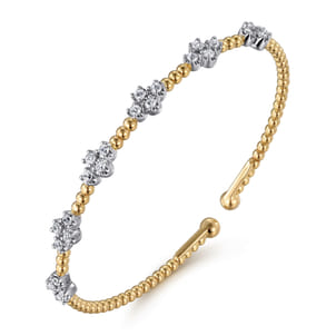 14K White-Yellow Gold Bujukan Diamond Clover Bangle