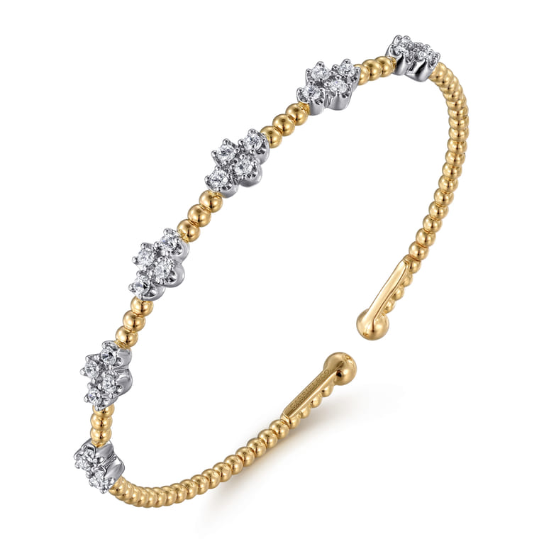 14K White-Yellow Gold Bujukan Diamond Clover Bangle - 0.7 ct - Shot 2