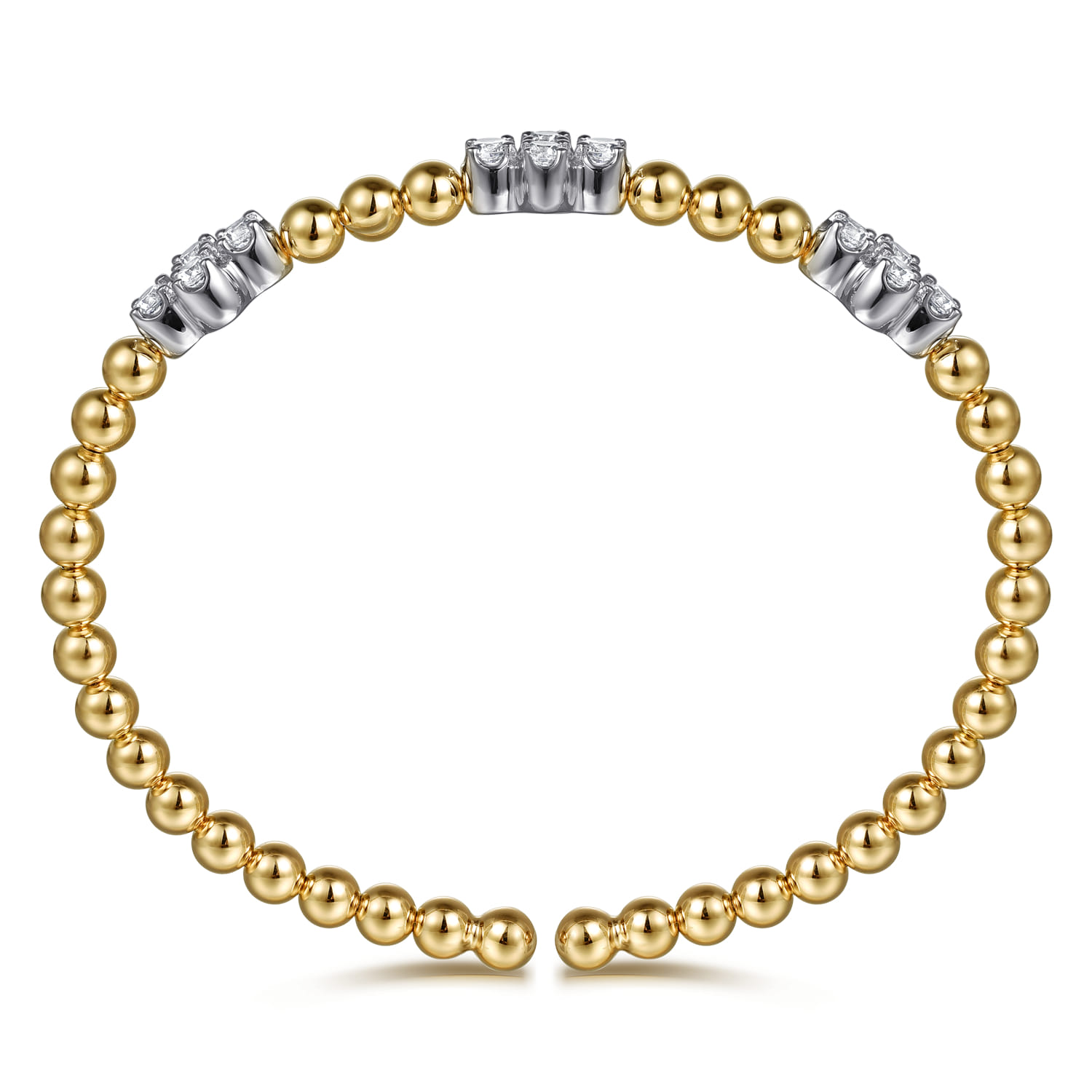 14K White  Yellow Gold Bujukan Diamond Clover Split Bangle Bracelet - 1.05 ct - Shot 3