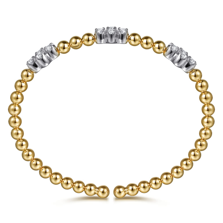14K White  Yellow Gold Bujukan Diamond Clover Split Bangle Bracelet - 1.05 ct - Shot 3