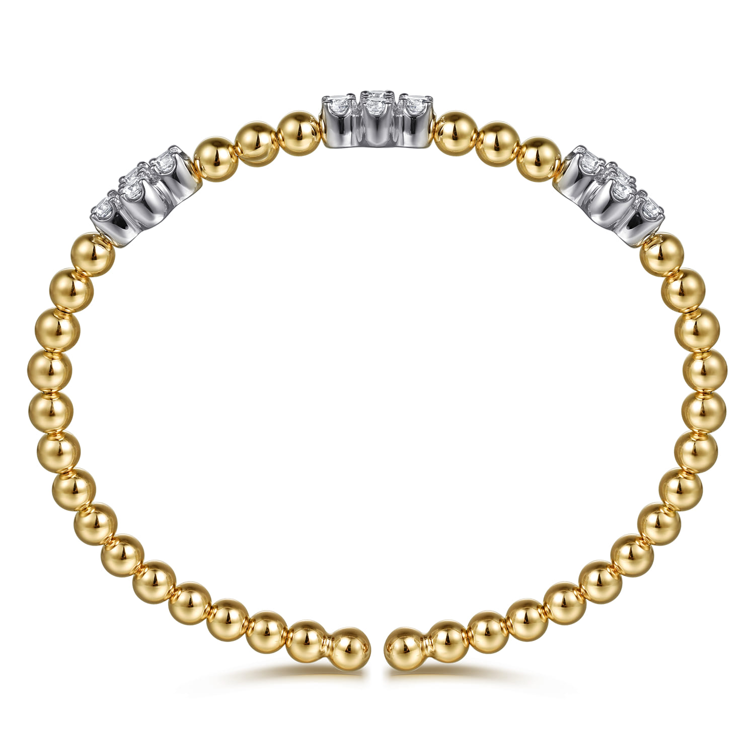 14K White  Yellow Gold Bujukan Diamond Clover Split Bangle Bracelet