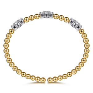 14K White  Yellow Gold Bujukan Diamond Clover Split Bangle Bracelet