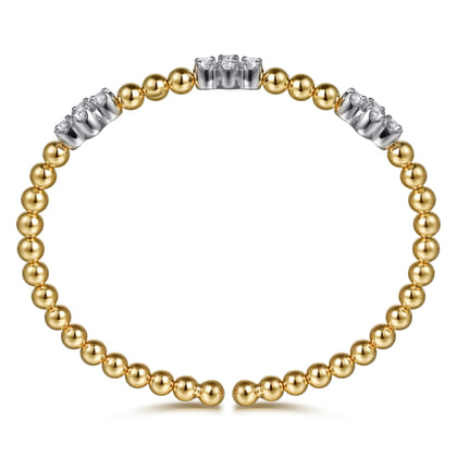 14K White  Yellow Gold Bujukan Diamond Clover Split Bangle Bracelet
