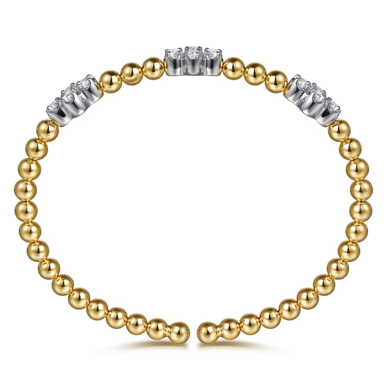 14K White  Yellow Gold Bujukan Diamond Clover Split Bangle Bracelet - 1.05 ct - Shot 3