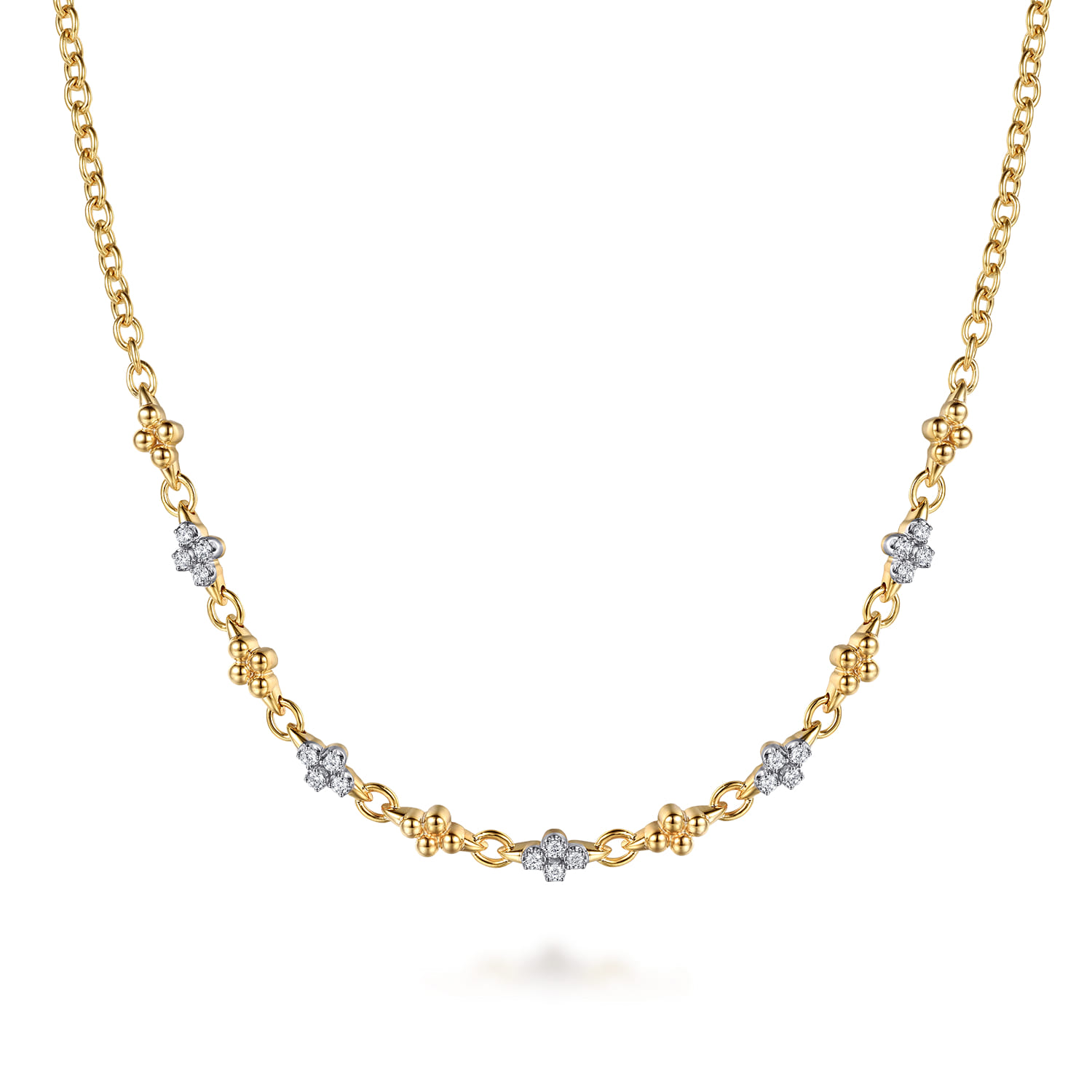 14K White Yellow Gold Bujukan Diamond Clover Tennis Necklace - 0.4 ct - Shot 1