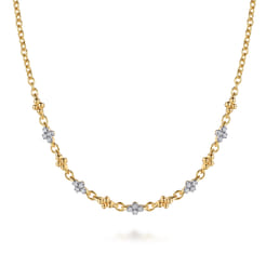 14K White Yellow Gold Bujukan Diamond Clover Tennis Necklace