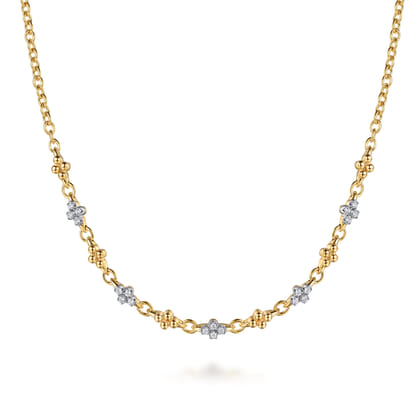 14K White Yellow Gold Bujukan Diamond Clover Tennis Necklace