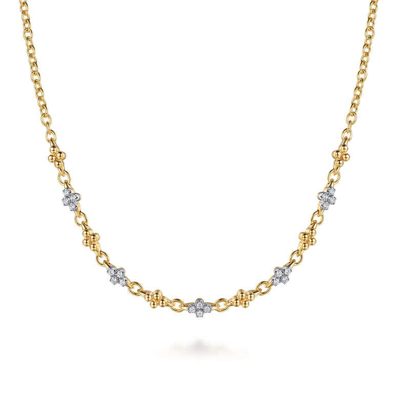 14K White Yellow Gold Bujukan Diamond Clover Tennis Necklace - 0.4 ct - Shot 1