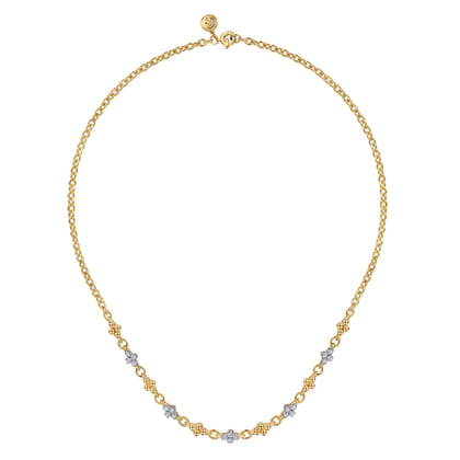 14K White Yellow Gold Bujukan Diamond Clover Tennis Necklace
