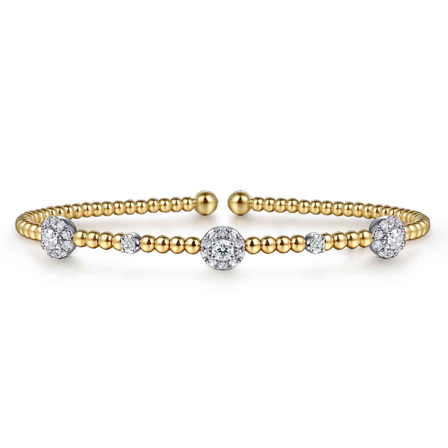 14K White-Yellow Gold Bujukan Diamond Cluster Stations Bangle - 0.51 ct - Shot 1