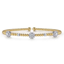 14K White-Yellow Gold Bujukan Diamond Cluster Stations Bangle