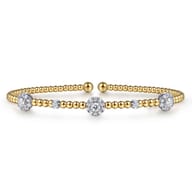 14K White-Yellow Gold Bujukan Diamond Cluster Stations Bangle