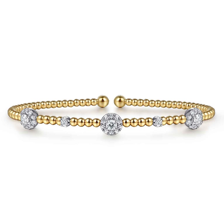 14K White-Yellow Gold Bujukan Diamond Cluster Stations Bangle - 0.51 ct - Shot 1
