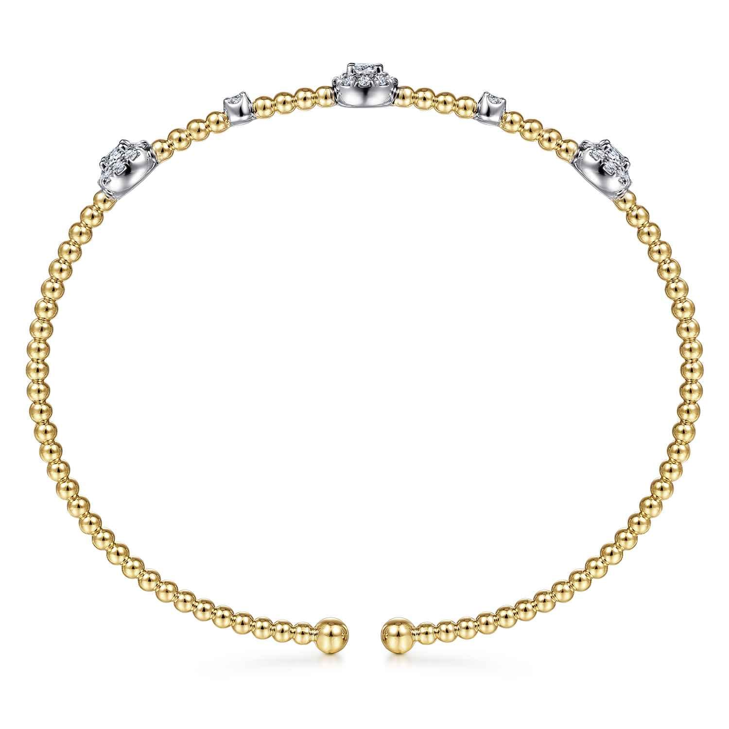14K White-Yellow Gold Bujukan Diamond Cluster Stations Bangle - 0.51 ct - Shot 3