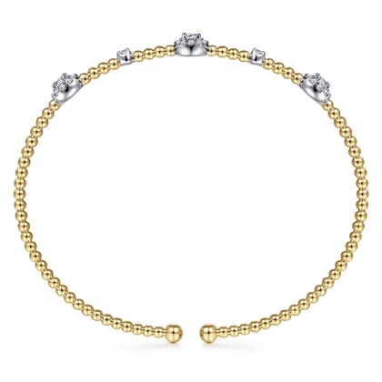14K White-Yellow Gold Bujukan Diamond Cluster Stations Bangle