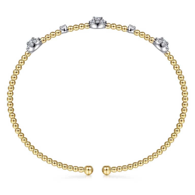 14K White-Yellow Gold Bujukan Diamond Cluster Stations Bangle - 0.51 ct - Shot 3