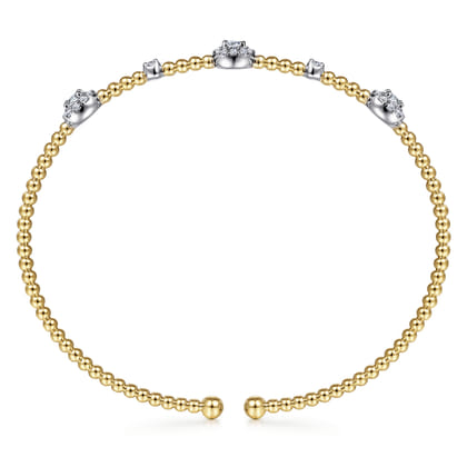 14K White-Yellow Gold Bujukan Diamond Cluster Stations Bangle