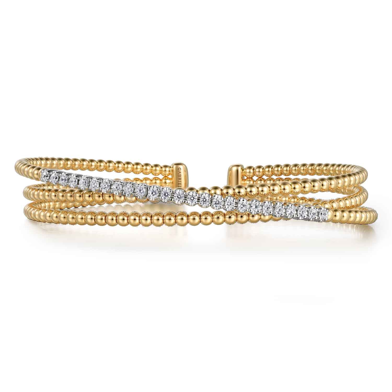 14K White-Yellow Gold Bujukan Diamond Criss Cross Bangle - 0.35 ct - Shot 1