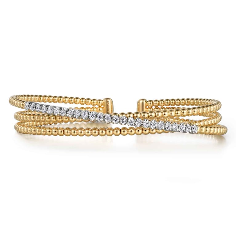 14K White-Yellow Gold Bujukan Diamond Criss Cross Bangle - 0.35 ct - Shot 1