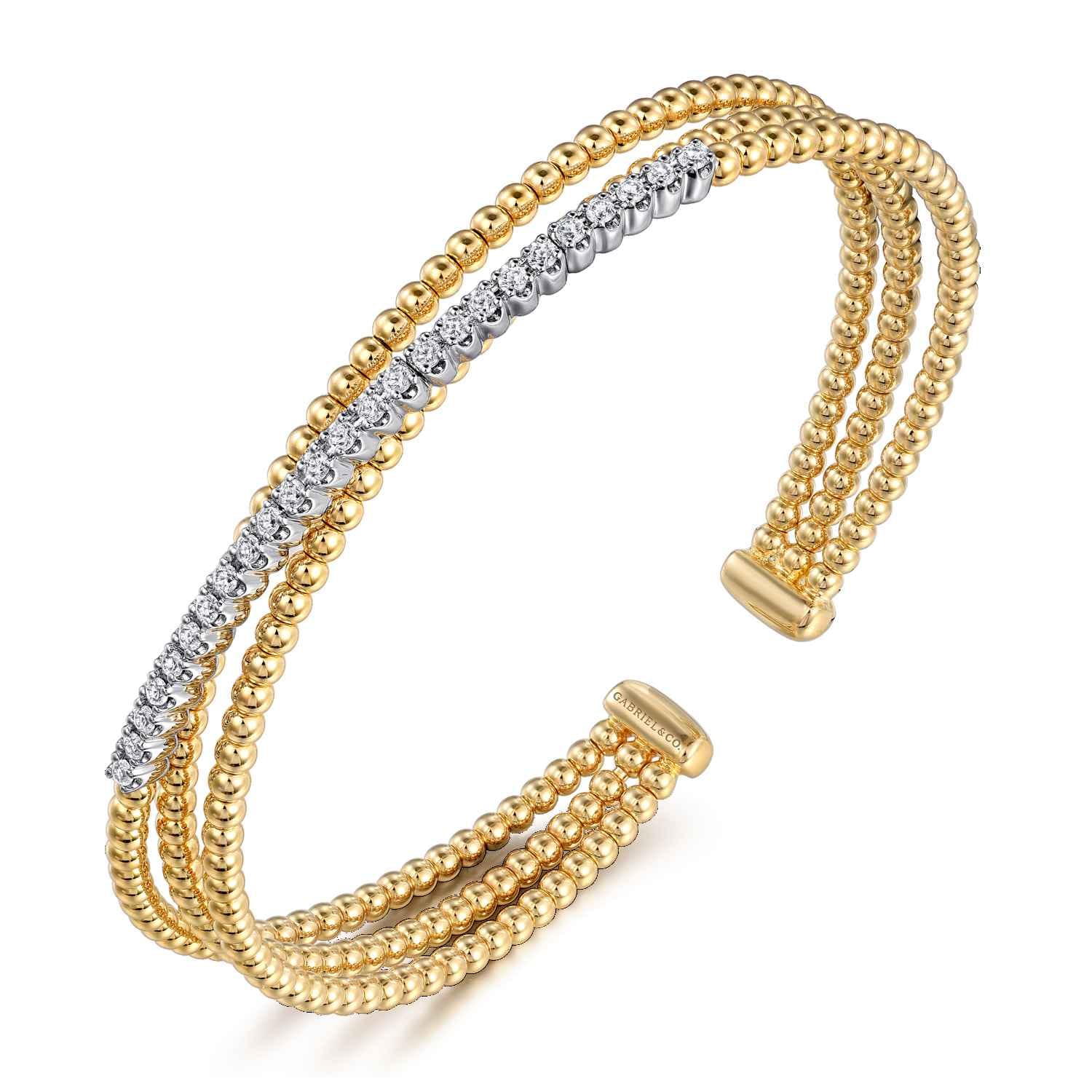 14K White-Yellow Gold Bujukan Diamond Criss Cross Bangle - 0.35 ct - Shot 2
